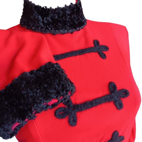 Vintage 1960's Majorette Dress 8/10 Red Black Knit Textured Cuffs Teena Paige - Picture 3 of 7